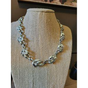 Silver Tone with Bud or Leaf Motif & Fishhook Clasp